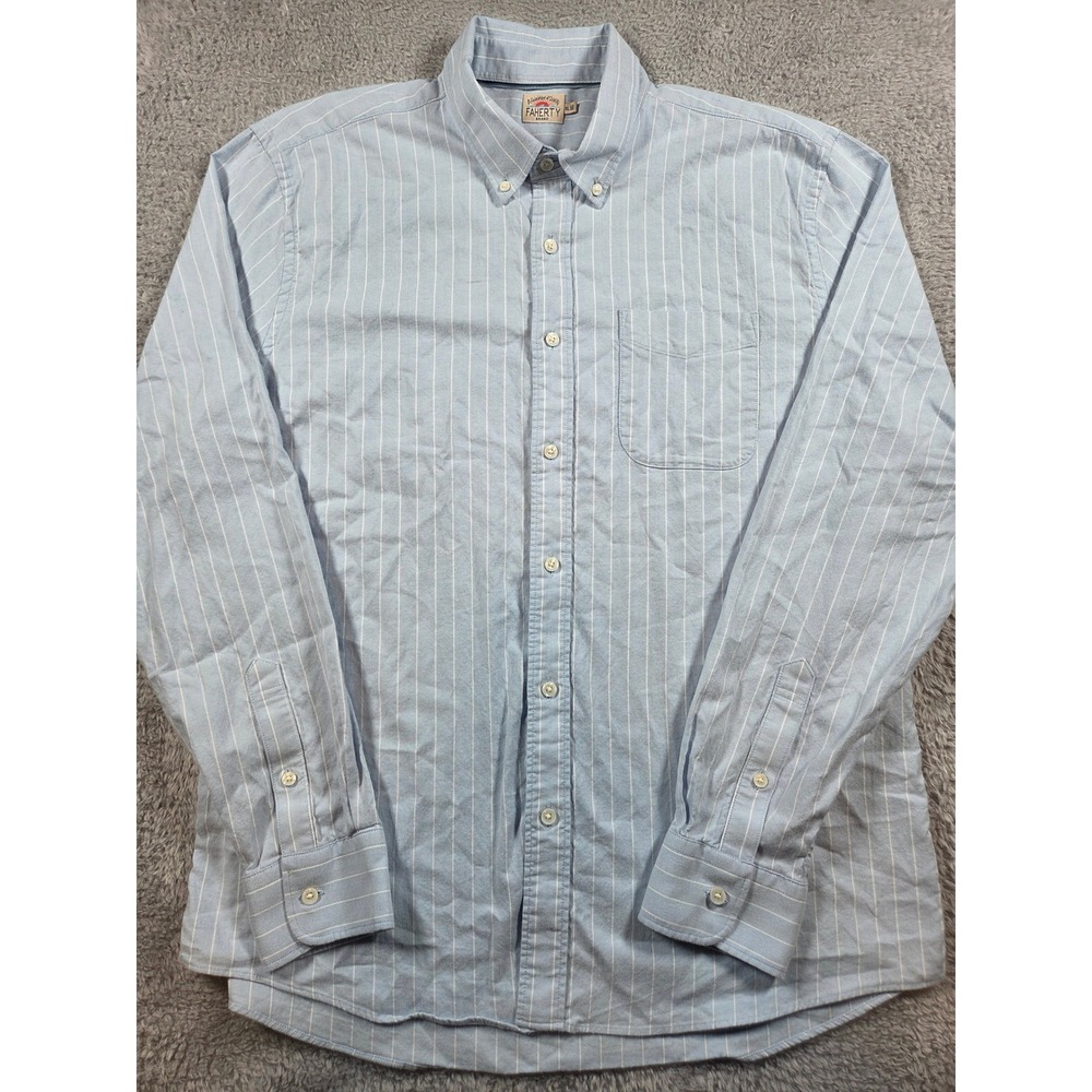 Faherty Button Down Shirt XL Light Blue Striped Mens Cotton Lyocell Stretch